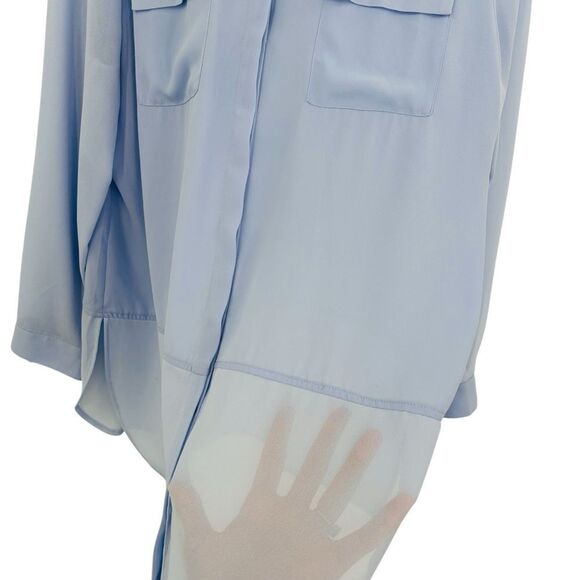 Chico’s Mixed fabric light blue semi sheer button up tunic top size large - Picture 3 of 8